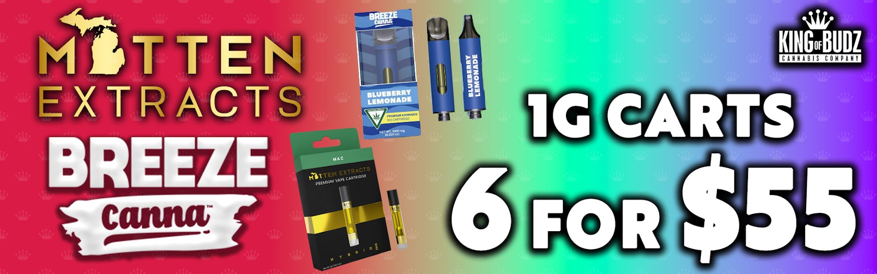 6 FOR $55 BREEZE AND MITTEN EXTRACTS 1G CARTS