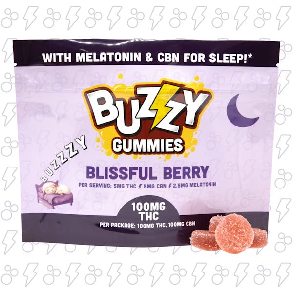 Blissful Berry 1:1 (THC:CBN) w/ Melatonin - 20pk 100mg Gummies - Buzzy