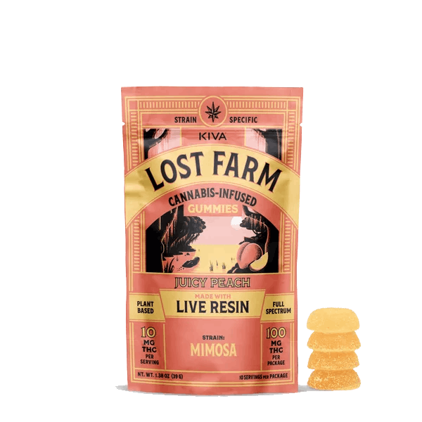 Lost farms 10mg Juicy Peach x Mimosa Live Resin Gummies