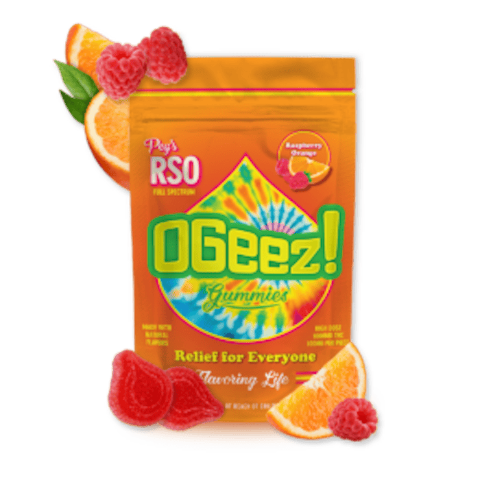 OGeez Peg's RSO, Raspberry Orange- 100 mg Gummies