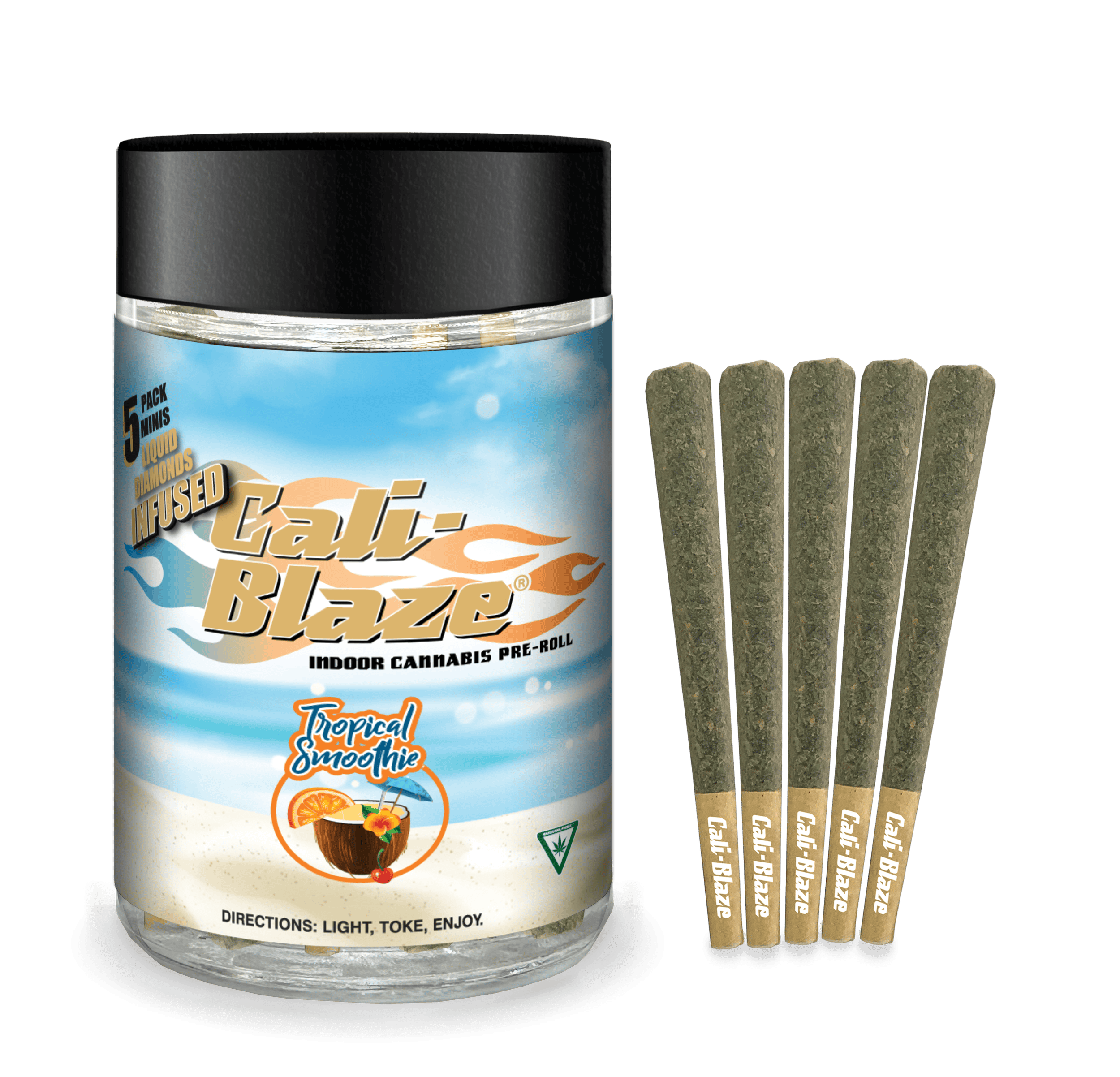 Cali-Blaze | Tropical Smoothie | Liquid Diamond Infused Preroll - /5pk
