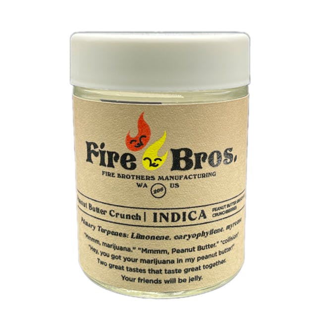 (Peanut Butter Breath F2 x Crunchberries) Primary Terpenes: Limonene, Caryphyllene, Myrcene "Mmmm, marijuana.""Mmmm, Peanut Butter." *collision* "Hey, you got your marijuana in my peanut butter!" Two great taste that taste great together. Your friends will be jelly. "Mmmm, Marijuana.” “Mmmm, Peanut Butter.” *collision* “Hey, you got your marijuana in my peanut butter!” Two great tastes that taste great together. Your friends will be jelly. Caryophyllene,Limonene,Myrcene Relaxed, Sleep Soundly