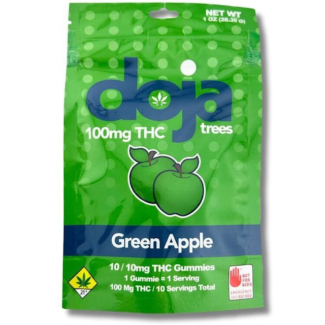 Doja Trees Gummy - Green Apple - 10 x 10mg - 100mg THC