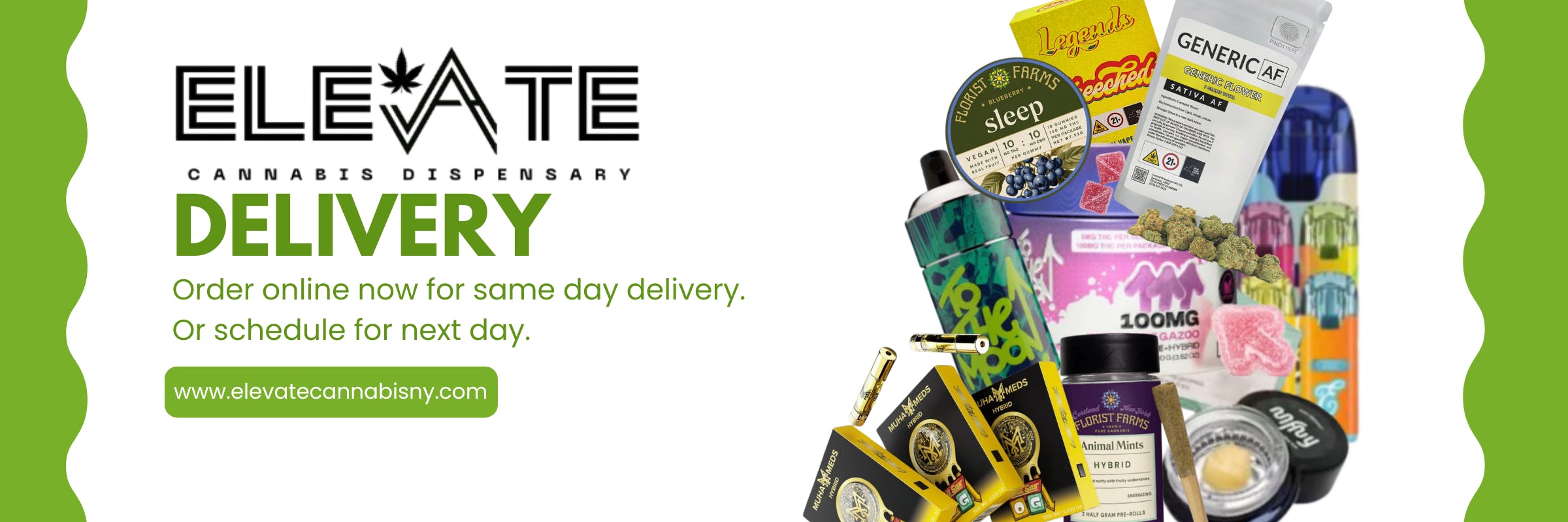 Elevate Cannabis Dispensary Delivery Dank Stiiizy ayrloom Flav hashtag honey mfny