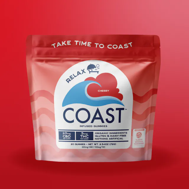 COAST Cannabis Co. COAST Soft Lozenge Relax Cherry 2 CBD : 1 THC 20pk/100mg (hybrid, lozenges, 2.8g)