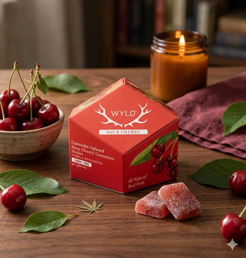 Product Wyld | Sour Cherry | Indica Enhanced Gummies | 10ct | 100mg