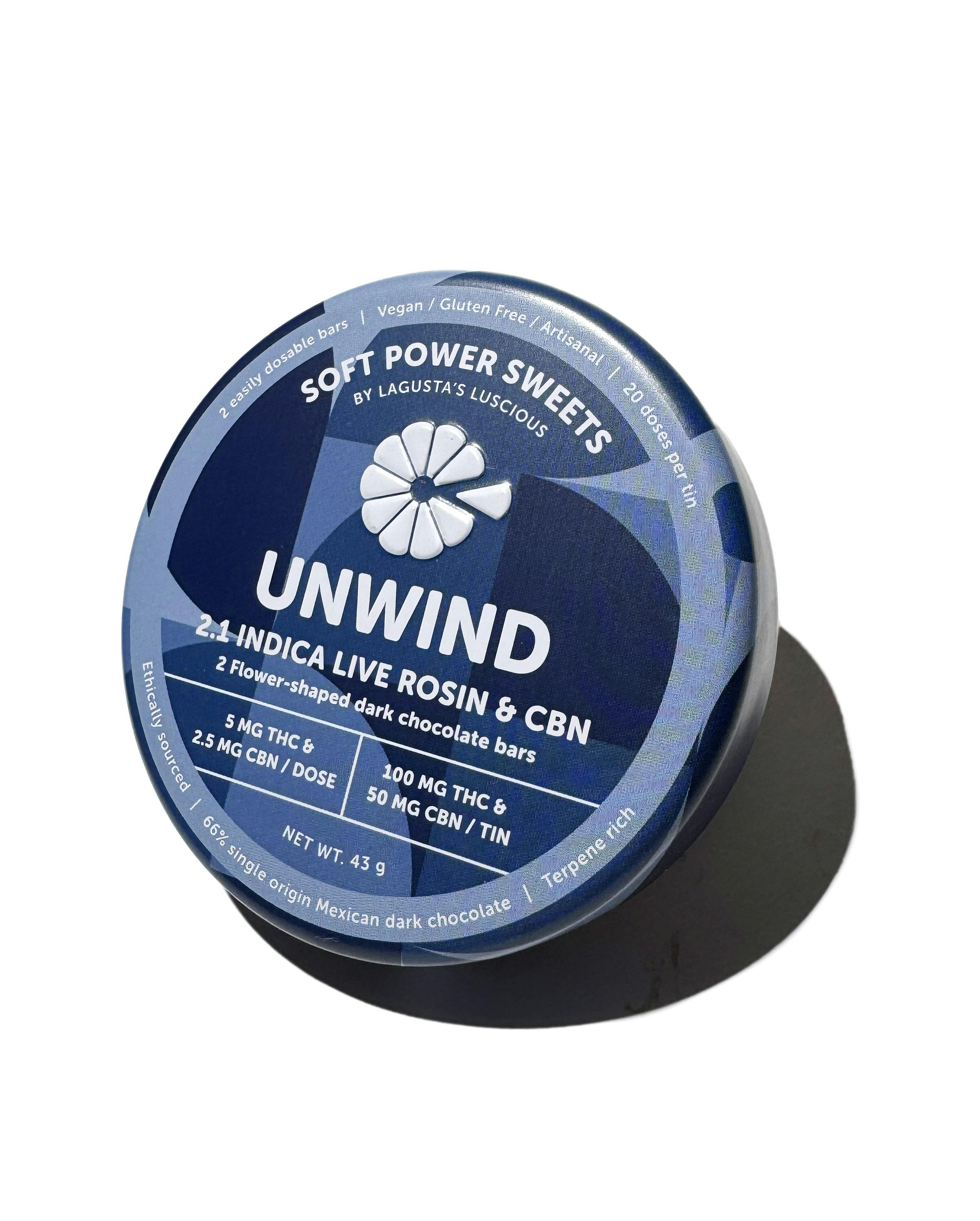 Photo of Unwind Indica live rosin chocolate bars 2:1 CBN 100mg