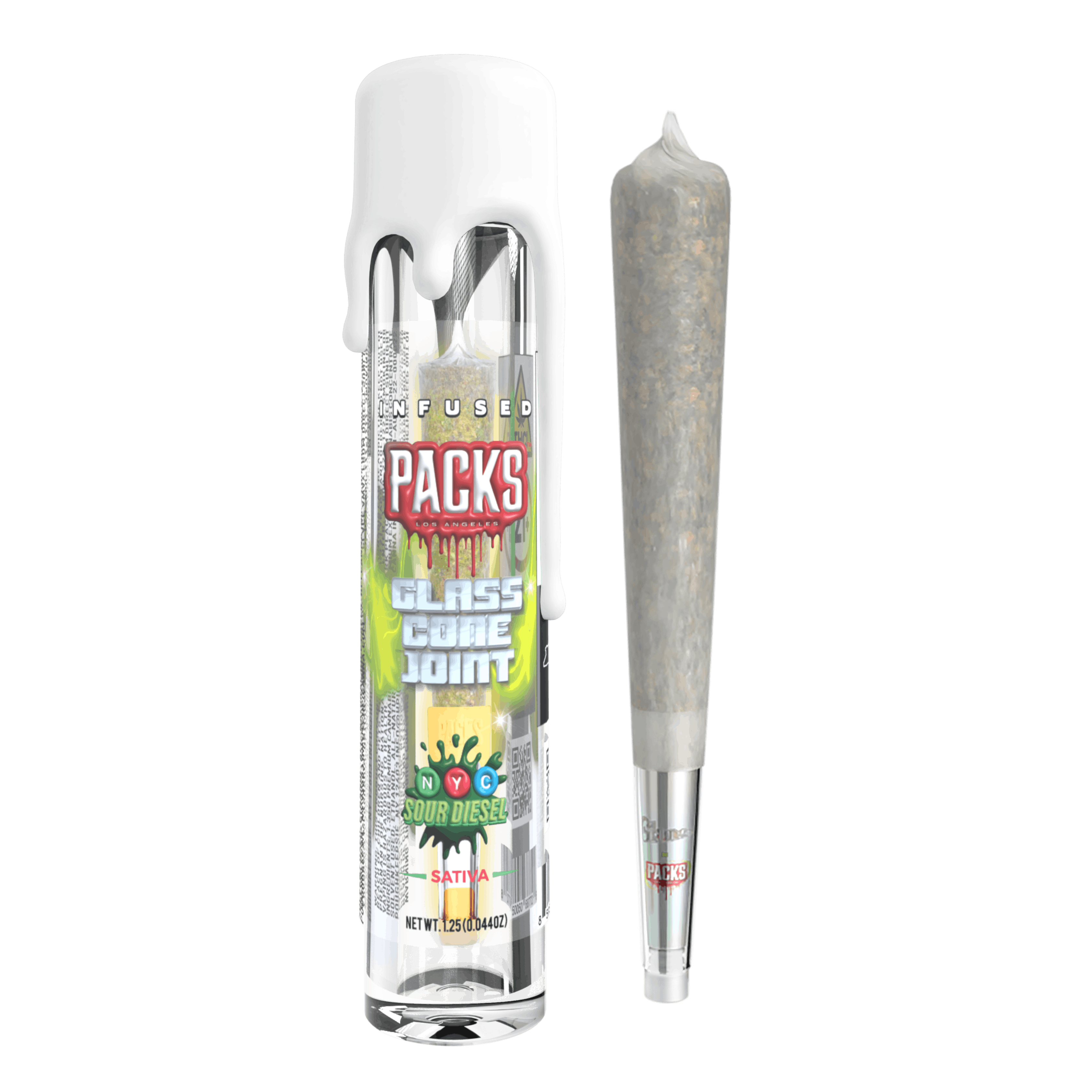 NYC SOUR DIESEL | Packs Glones - Infused Glass Cone Joint | 1.25G