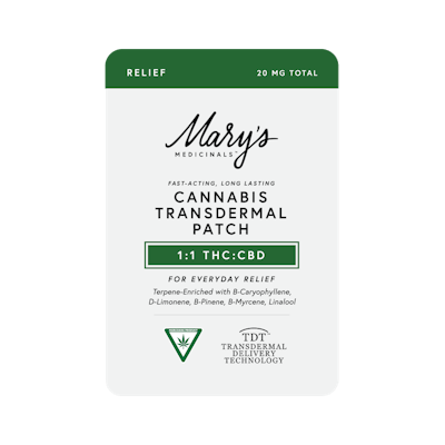 Product: Mary's Medicinals | Transdermal Patch Relief 1:1 CBD:THC | 10mg:10mg