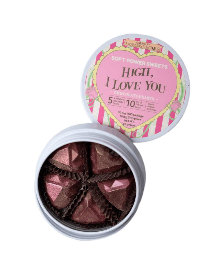 Photo of High, I Love You Valentine’s Tin, 5 hand-painted chocolate hearts