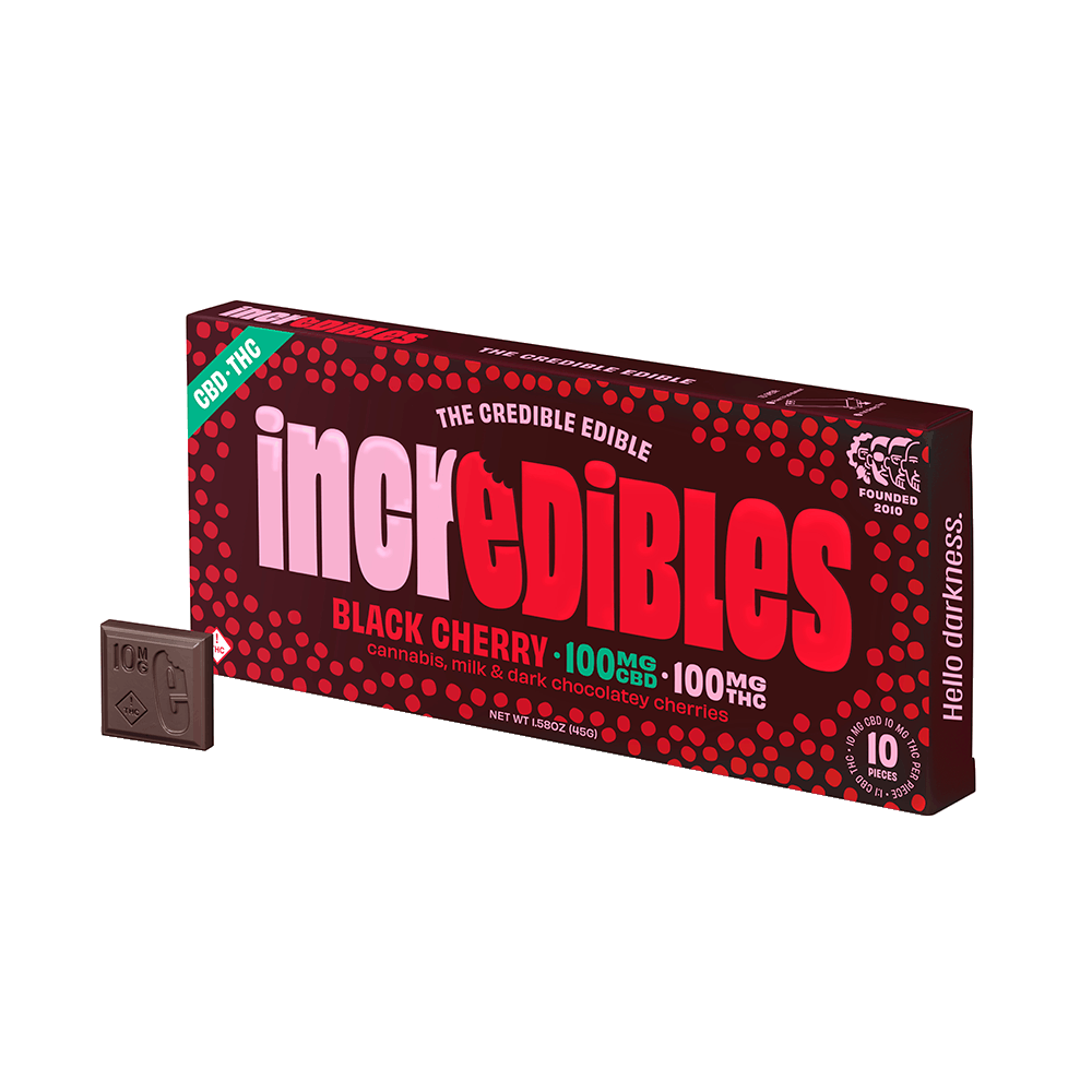 Incredibles | Black Cherry | 100mg Chocolate Bar | 1:1 THC:CBD