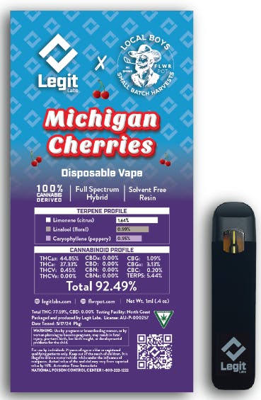 Michigan Cherries | Cured Resin Disposable | Legit Labs