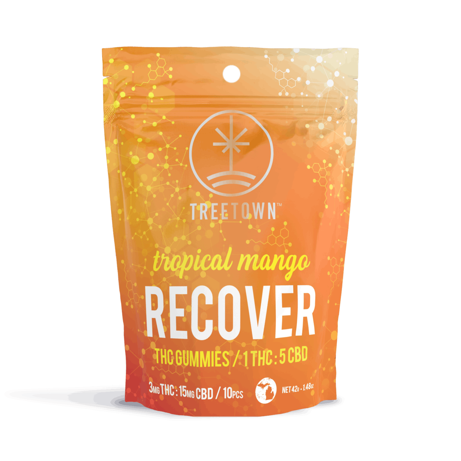 Product: 1:5 Recover | Tropical Mango | 3mg THC x 15mg CBD | 10pk | TreeTown