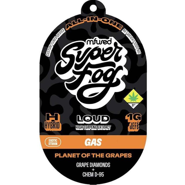 TYPE: Hybrid GENETICS: Grape Diamonds x Chem D-95 CLASSIFICATION: Exotic Strain / Gas Profile -- Explore Planet of the Grapes, a strain that offers a cosmic blend of grape goodness and soothing effects. Ideal for winding down, it’s your ticket to a serene escape. Perfect for evening use, it helps you unwind and drift away. Journey to the stars with Planet Of The Grapes. -- LOUD is a Live Resin High Terpene Extract made from fresh, never-frozen cannabis flower grown by our trusted partner farms in each state. Our extraction process preserves the natural flavors and aromas, delivering a complex, flavorful and aromatic experience. -- Powered by the Mfused Jefé: + Live resin extracts + New ergonomic shape is comfortable, discreet and convenient + Custom-designed atomizer is tuned for the most authentic expression of our extracts + Designed, tested and developed in the U.S. with our aerosol testing laboratory + Spark Button allows for a fully customized cannabis experience + Button controls device ON/OFF, cold-start and variable temperature settings + Fast charging via USB-C with multi-day battery endurance + Zero artificial additives or flavoring + Independently tested to ensure product safety
