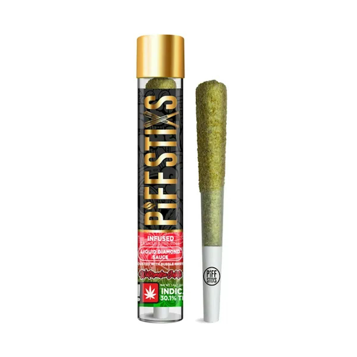 Photo of Piff Stixs 1.1g WATERMELON GELATO Liquid Diamond Sauce Dusted W/ Bubble Hash Infused Pre-Roll