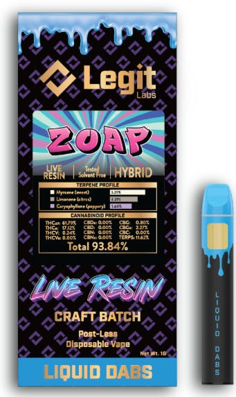 Product: Zoap | Post-Less Disposable | Live Resin | Legit Labs