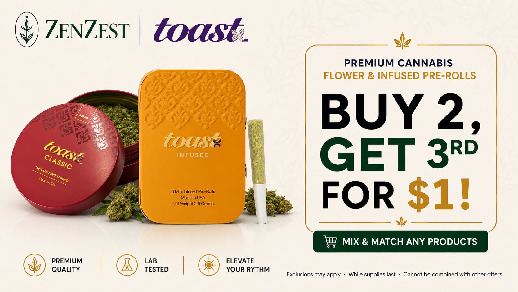 Toast - Buy 2, Get 3rd for $1!