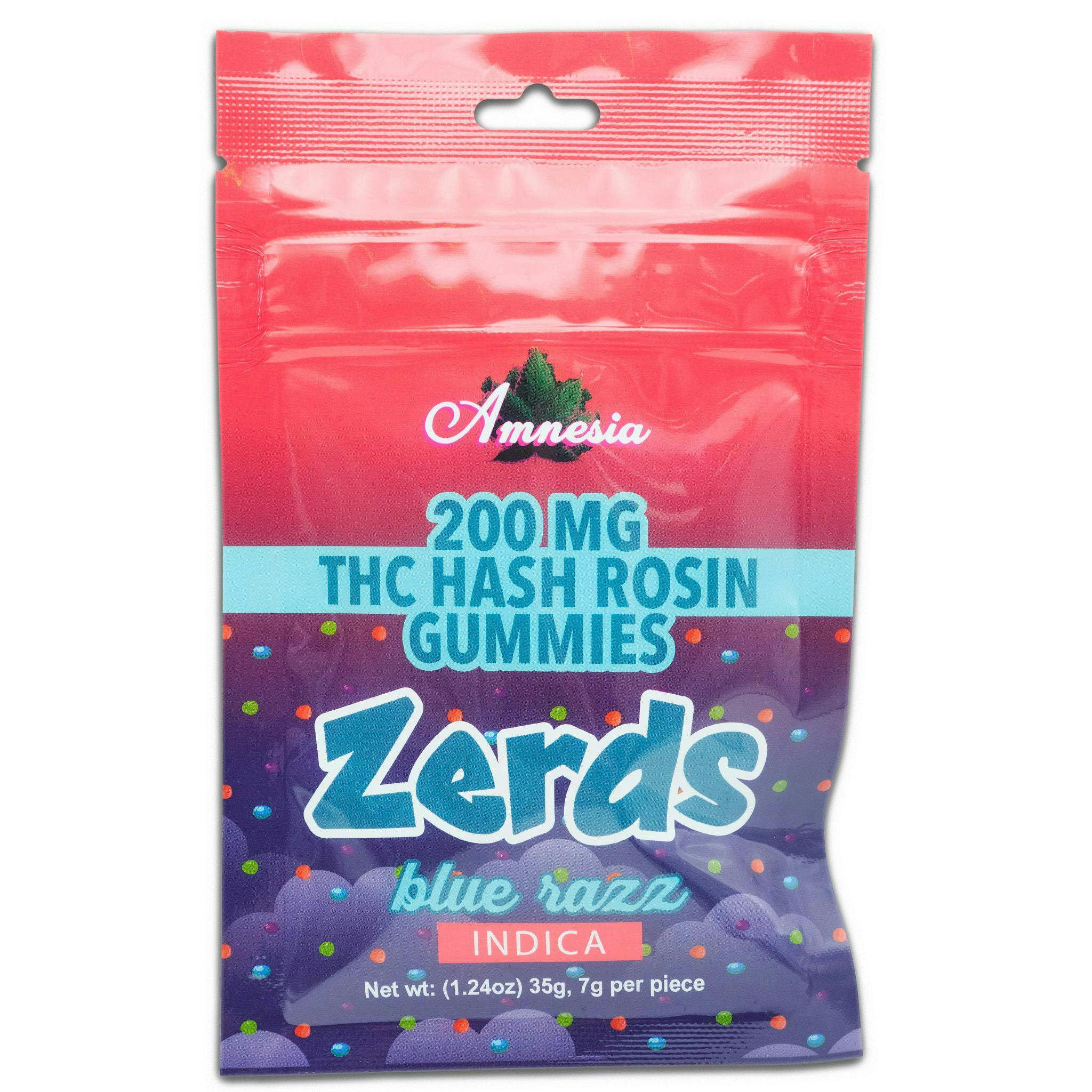 Product: AMNESIA | ZERDS BLUE RAZZ | HASH ROSIN GUMMIES | 5PK | INDICA
