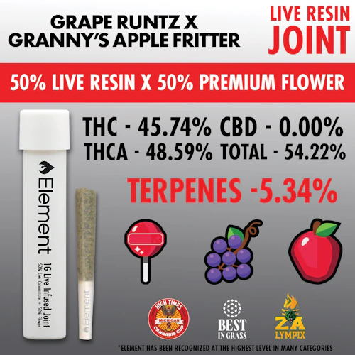 Element x Great Lakes Kush - 1g Live Resin Joint - Grape Runtz x  Granny's Apple Fritter