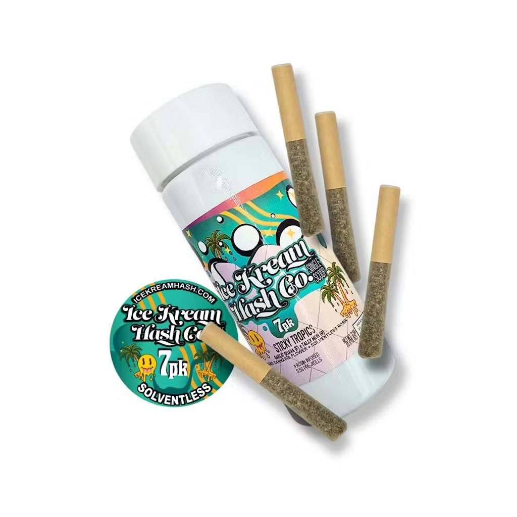 Ice Kream Hash - 7-Pack .5g Rosin Infused Prerolls - Sticky Tropics