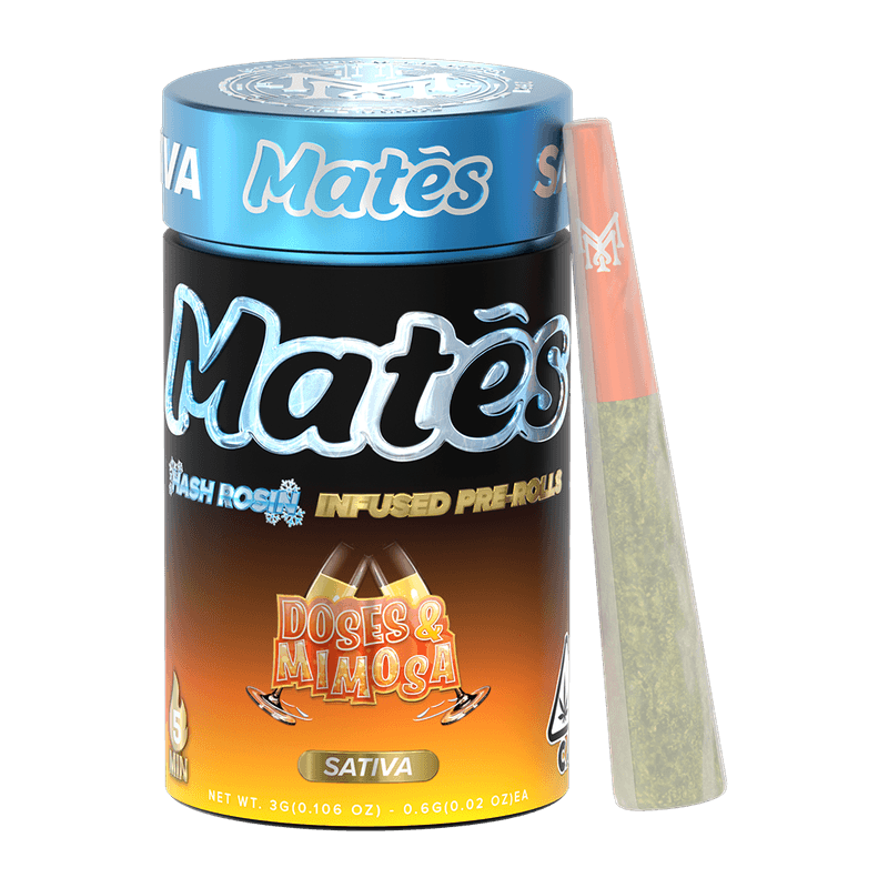Product: Muha Mates | Doses & Mimosas | Hash Rosin Infused Pre-roll Pack x 5 (3g) | Sativa