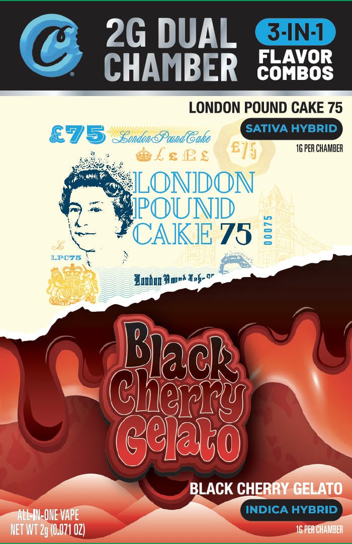 Cookies | London Pound Cake (Indica) & Black Cherry Gelato (Indica) | 2G Digital Dual Chamber Disposable