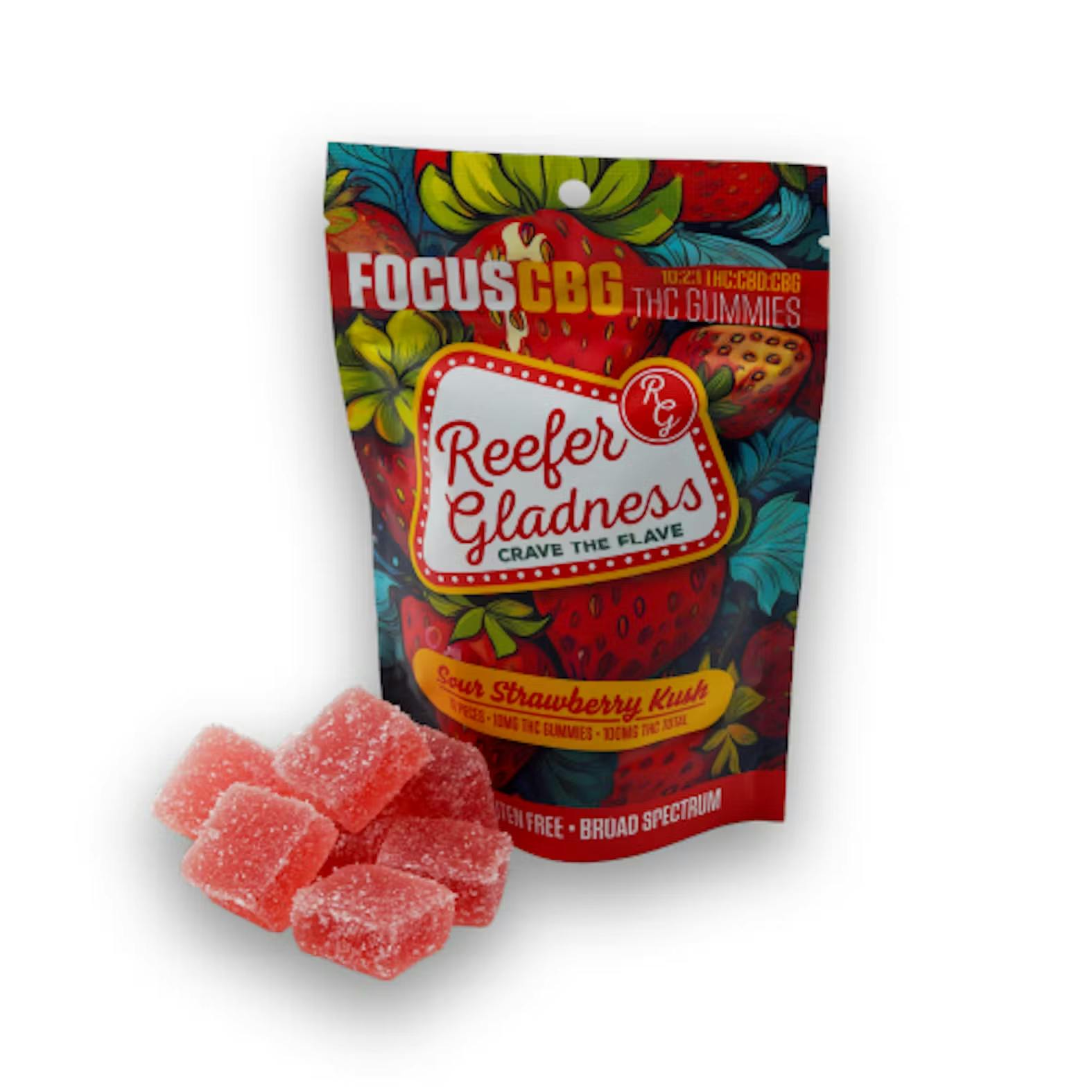 Reefer Gladness Gummies l 10pk 100mg l Sour Strawberry Lemonade 10:2:1 Focus