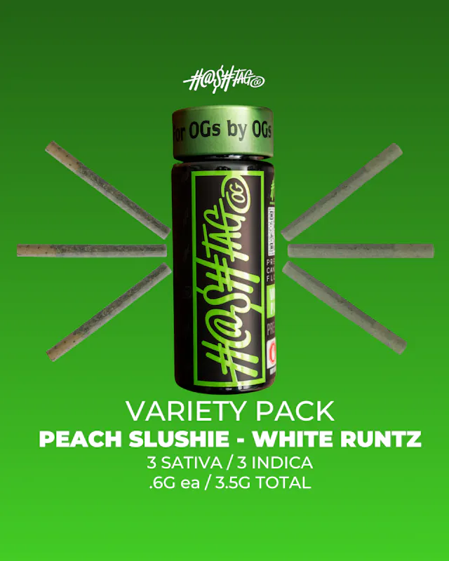 Hashtag OG Variety Pre-Roll Pack 3 Sativa/3 Indica Peach Slushie & White Runtz 6pk/3.5g (packs)