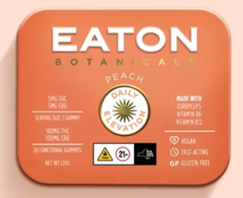 EATON BOTANICALS | DAILY ELEVATION GUMMIES THC+CBG (1:1) | PEACH | 100MG(20PK)-active