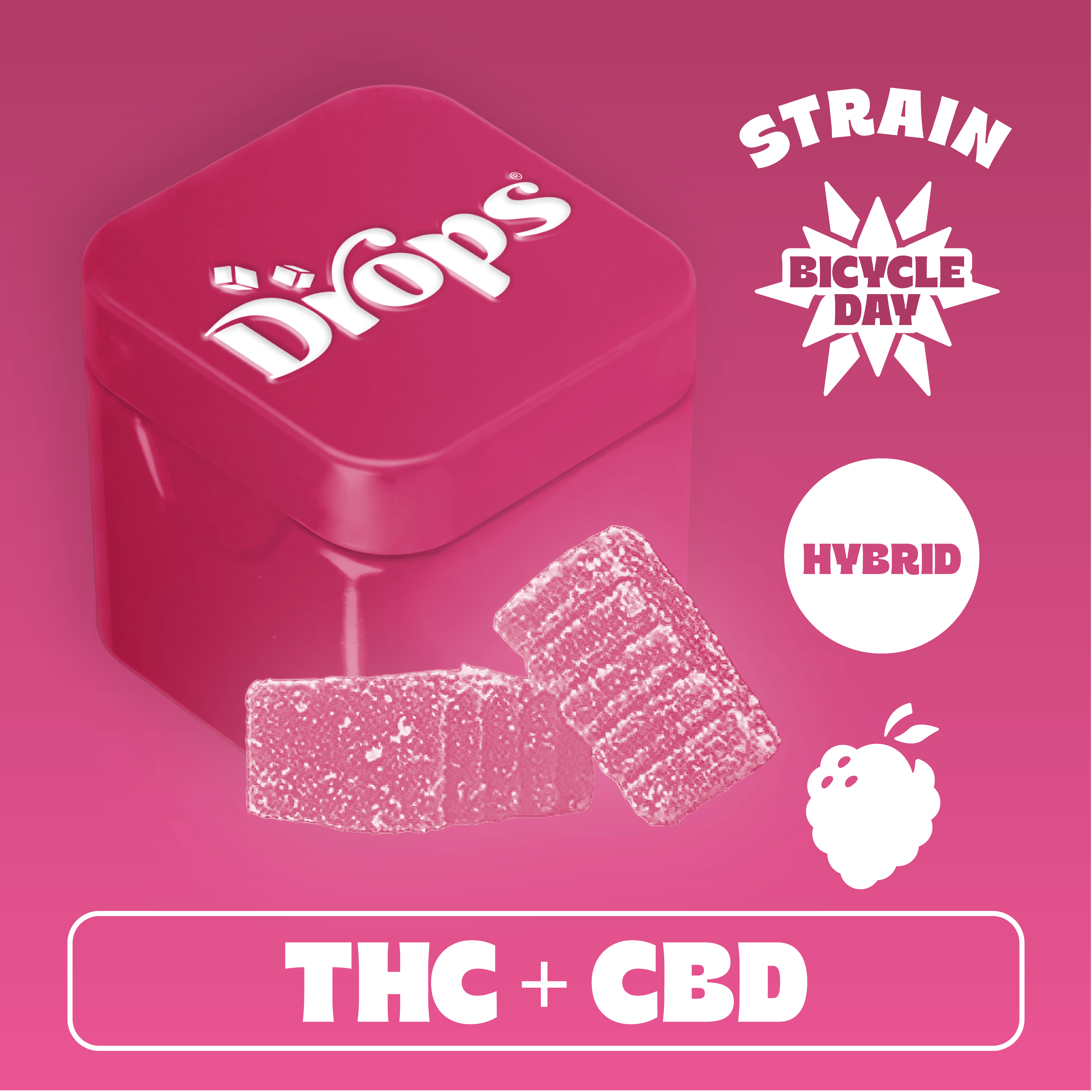 Drops Raspberry - 2pc -Bicycle Day - Hybrid (100mg THC + 50mg CBD)