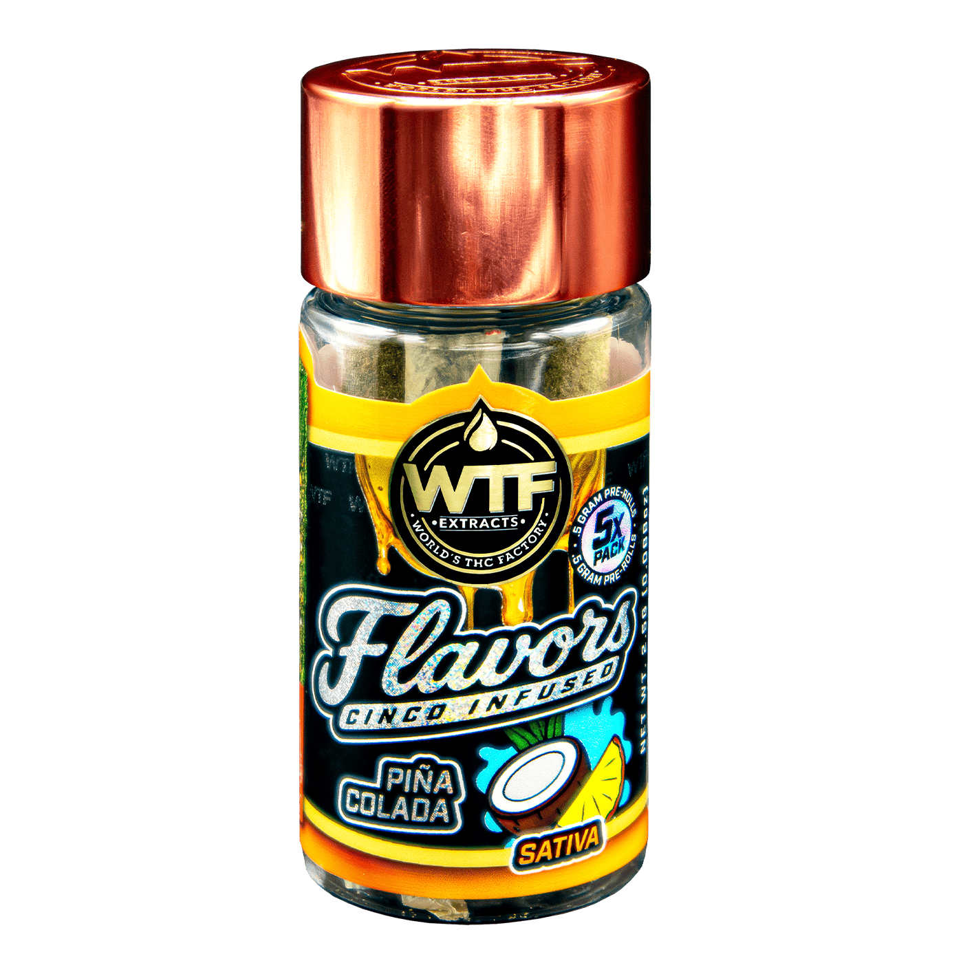World's THC Factory (WTF) 2.5g Infused Pre-Roll 5pk - Pina Colada