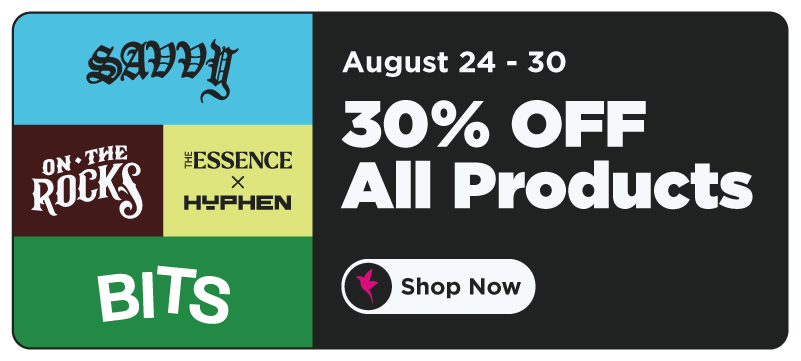 Shangri-La cannabis promotion featuring Savvy, The Essence x Hyphen, Bits, and On The Rocks with 30% off all products from August 24–30 and a Shop Now call-to-action.