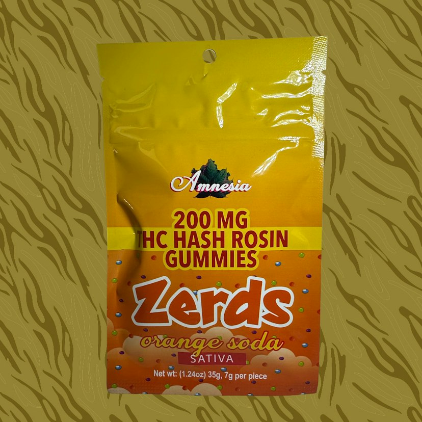 Amnesia Zerds | 200mg Hash Rosin Gummies | Orange Soda