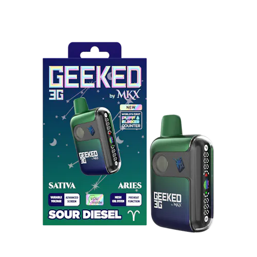 Geeked By MKX – 3g Disposable – Sour Diesel – Sativa-active