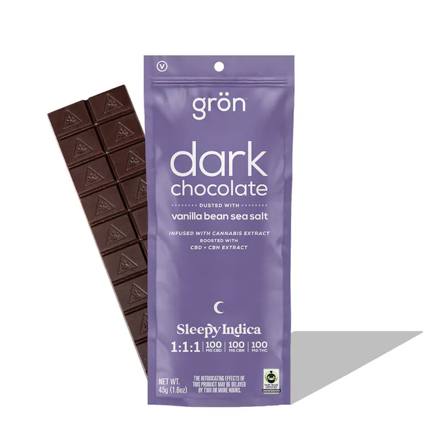 Grön Dark Chocolate Sleepy Indica 1 CBD : 1 CBN : 1 THC 100mg (chocolates, .1g)