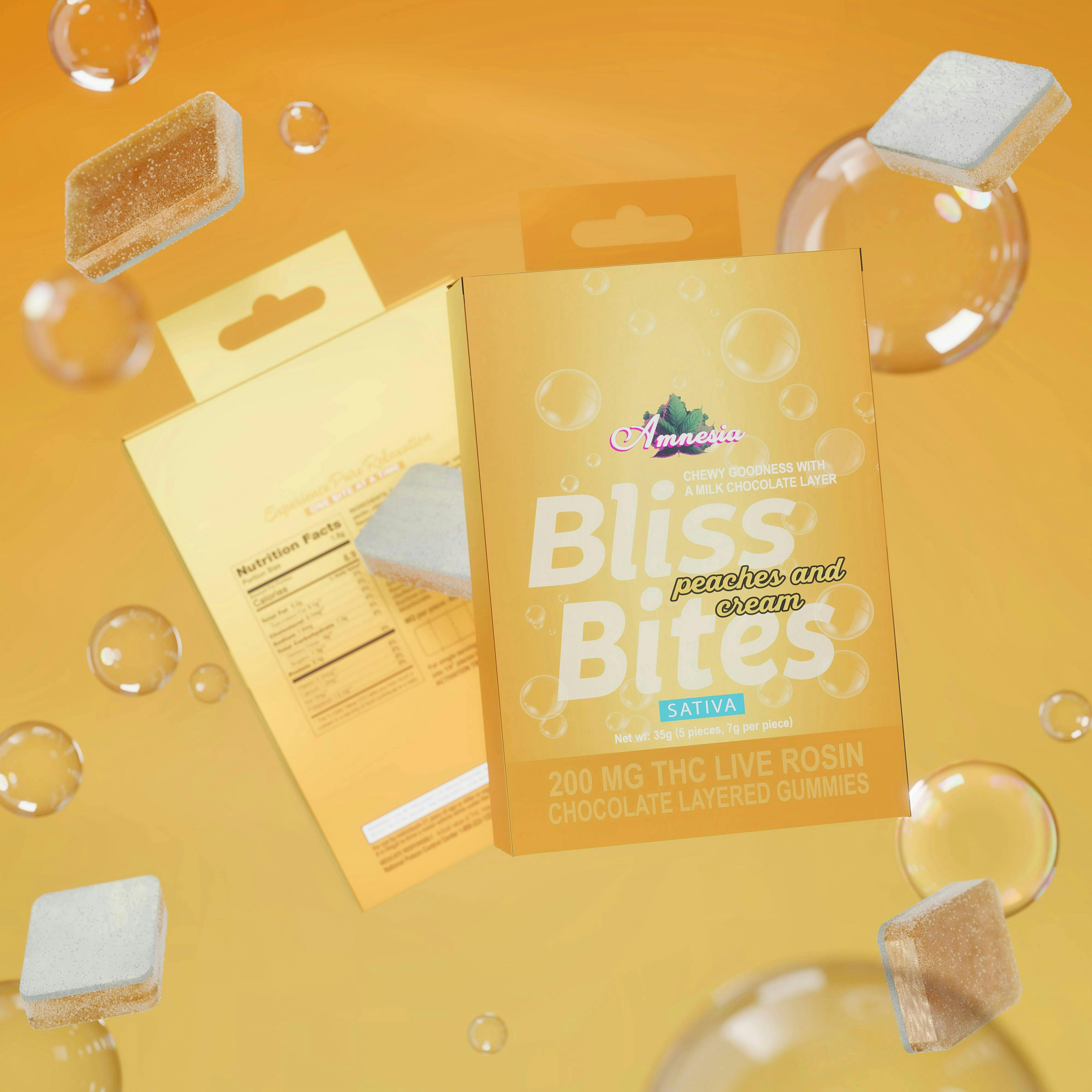 Amnesia Bliss Bites - Peaches & Cream - 200mg Live Rosin Gummy