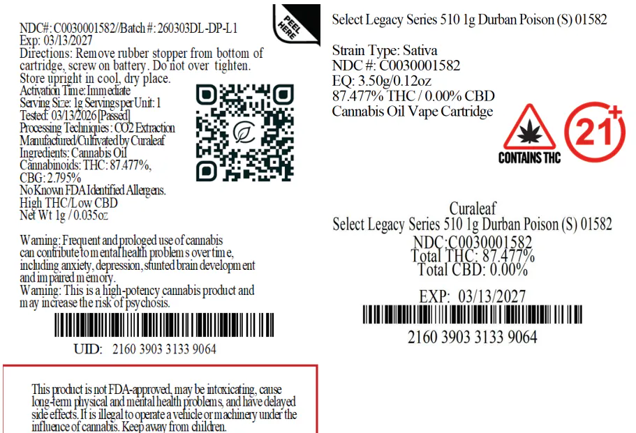 Durban Poison Select Legacy Series 510 T875 (01582) | Still River