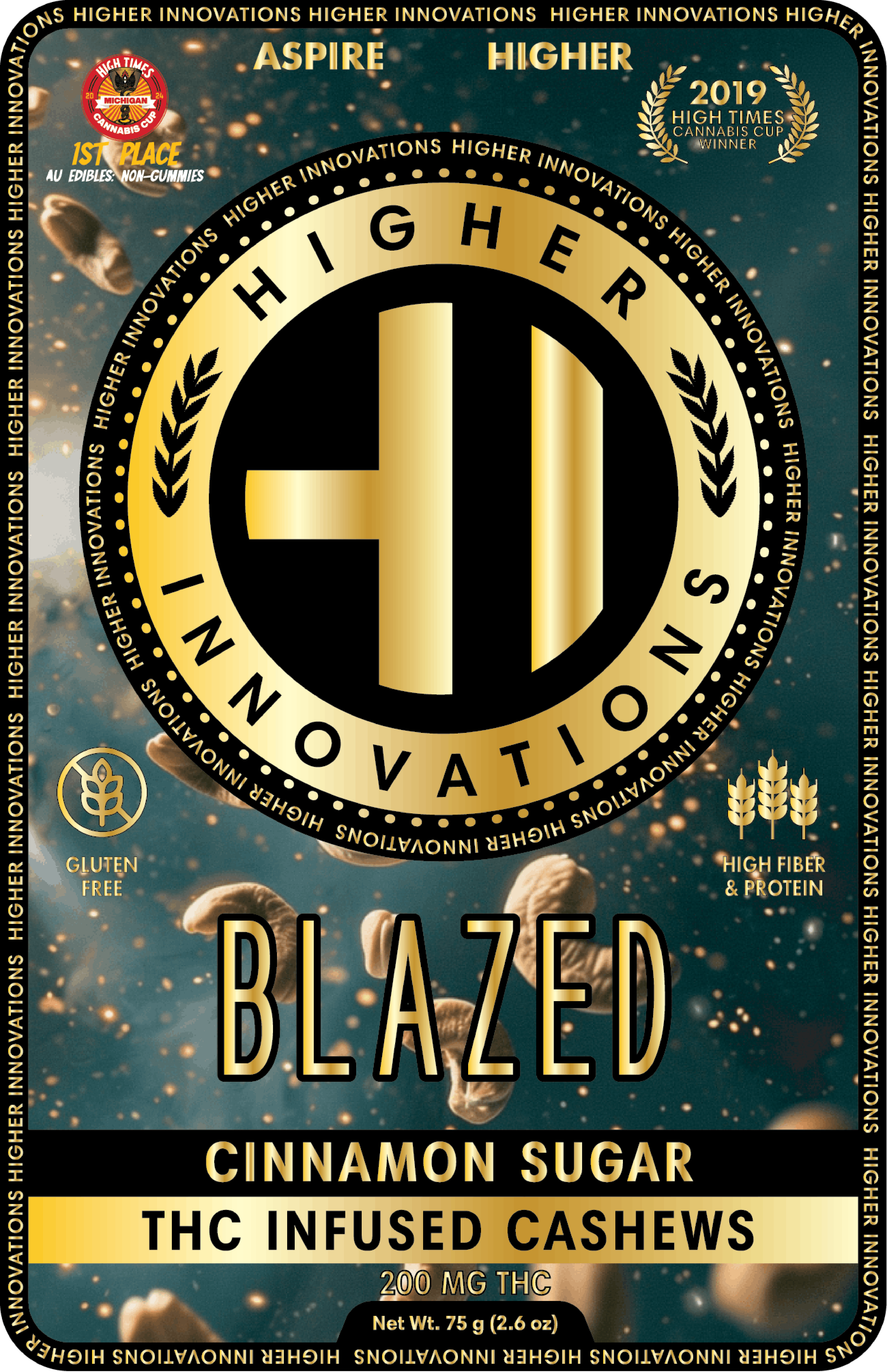 Higher Innovation | Blazed Cashews | Infused Cinnamon Sugar Nuts | 200mg | Hybrid