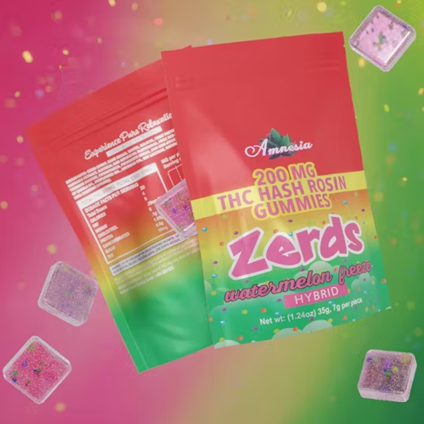 Amnesia 200mg 5pk Hash Rosin Zerds Gummies Watermelon Freeze
