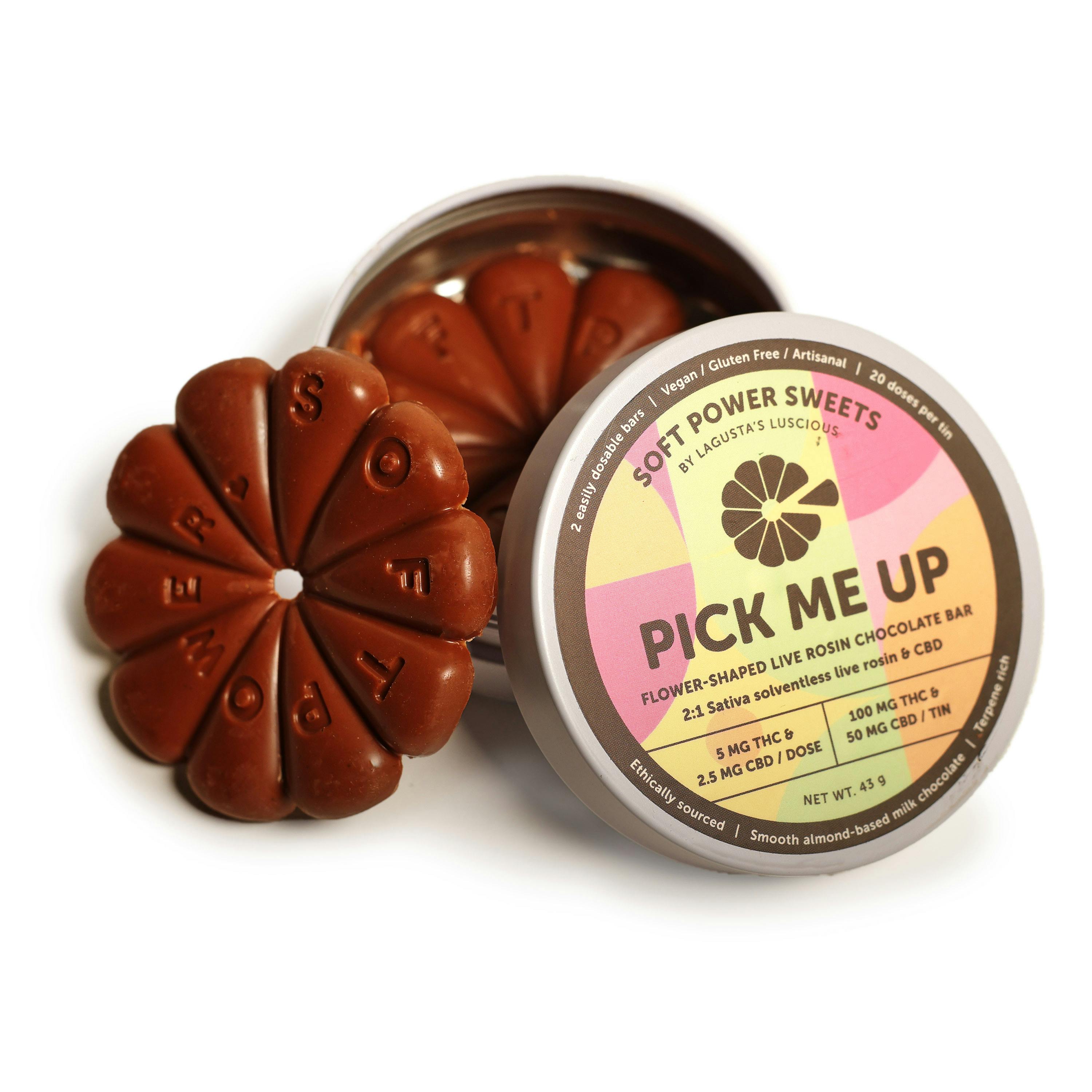 Photo of Pick Me Up Sativa Live Rosin chocolate bars 100mg 2:1 CBD