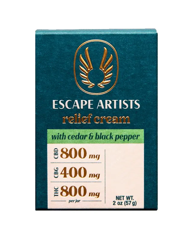 Escape Artists Relief Cream Cedar & Black Pepper 2 THC : 1 CBG : 2 CBD 800mg (hybrid, lotions, 22.4g)