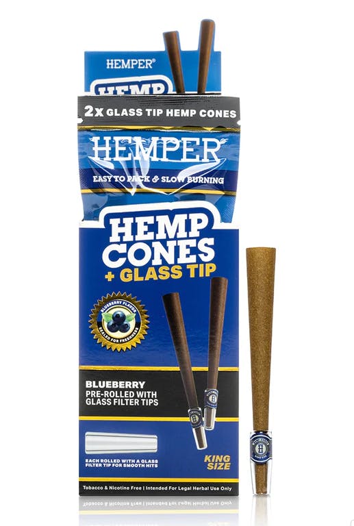 Accessories | Hemper | King Size Hemp Cones + Glass Tip | Blueberry | 2pk