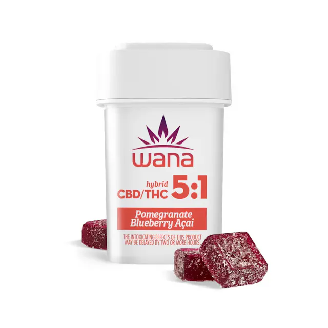 Wana Gummies Classic Pomegranate Blueberry Acai 5 CBD : 1 THC 20pk/100mg (hybrid, 2.8g)