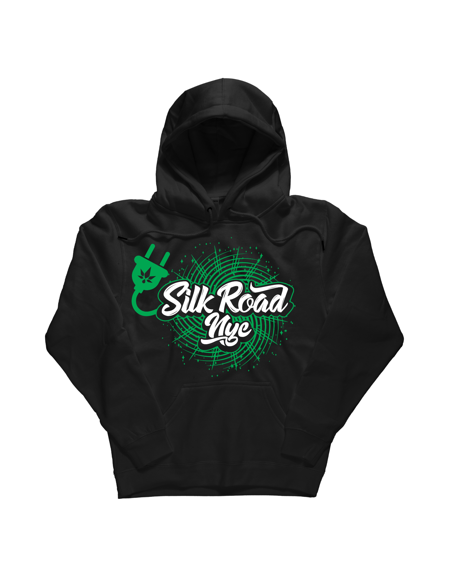 Silk Road NYC- Green Plug Web Logo- Black Hoodie- Medium by Silk Road NYC