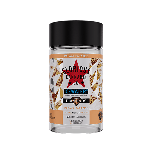 Product: Glorious Cannabis Co. | Papaya Paradise Bubble Hash with Diamonds Infused Pre-Roll | 3 X .5G