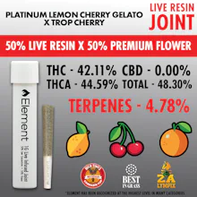 Element x Pro Gro - 1g Live Resin Joint - Platinum Lemon Cherry Gelato x Trop Cherry