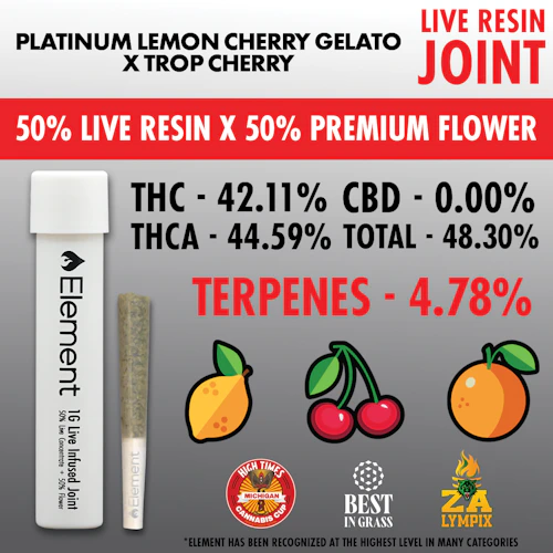 Element x Pro Gro - 1g Live Resin Joint - Platinum Lemon Cherry Gelato x Trop Cherry