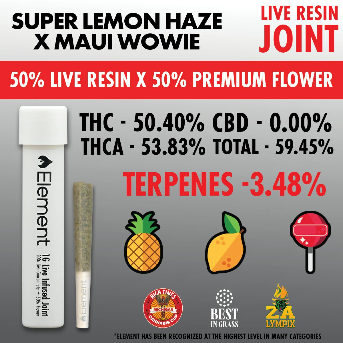 Element x Ghost Cannabis - 1g Live Resin Joint - Super Lemon Haze x Maui Waui