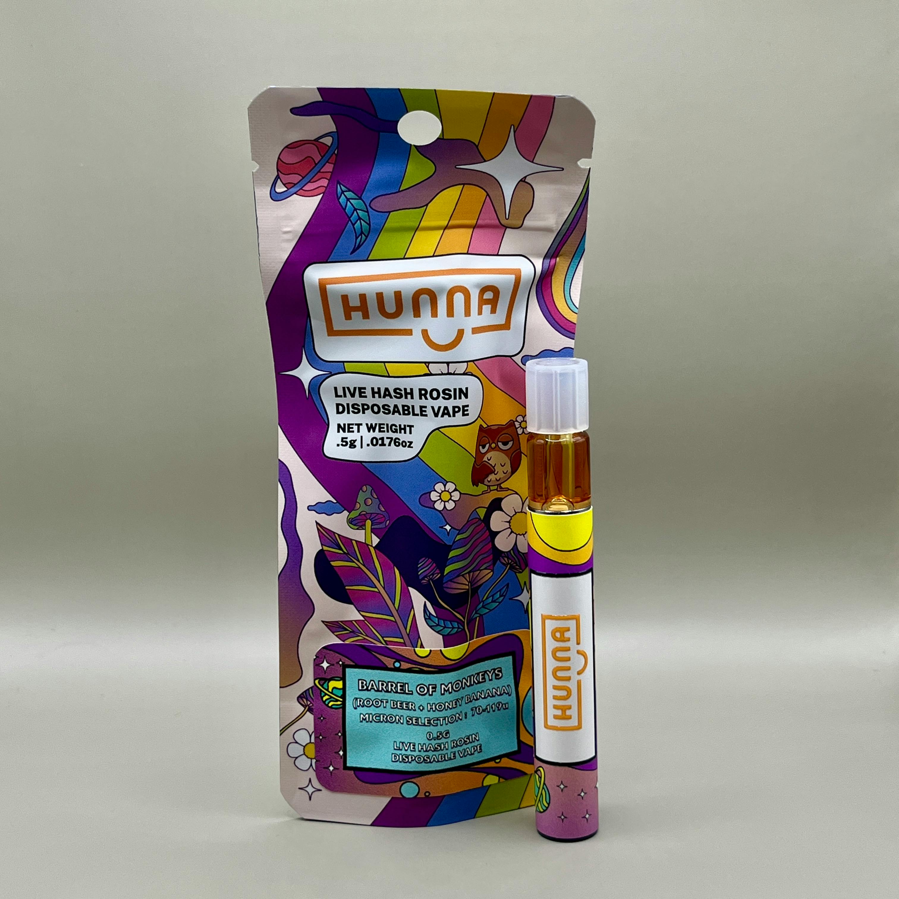 Hunna - .5g Live Rosin Disposable - Barrel Of Monkeys