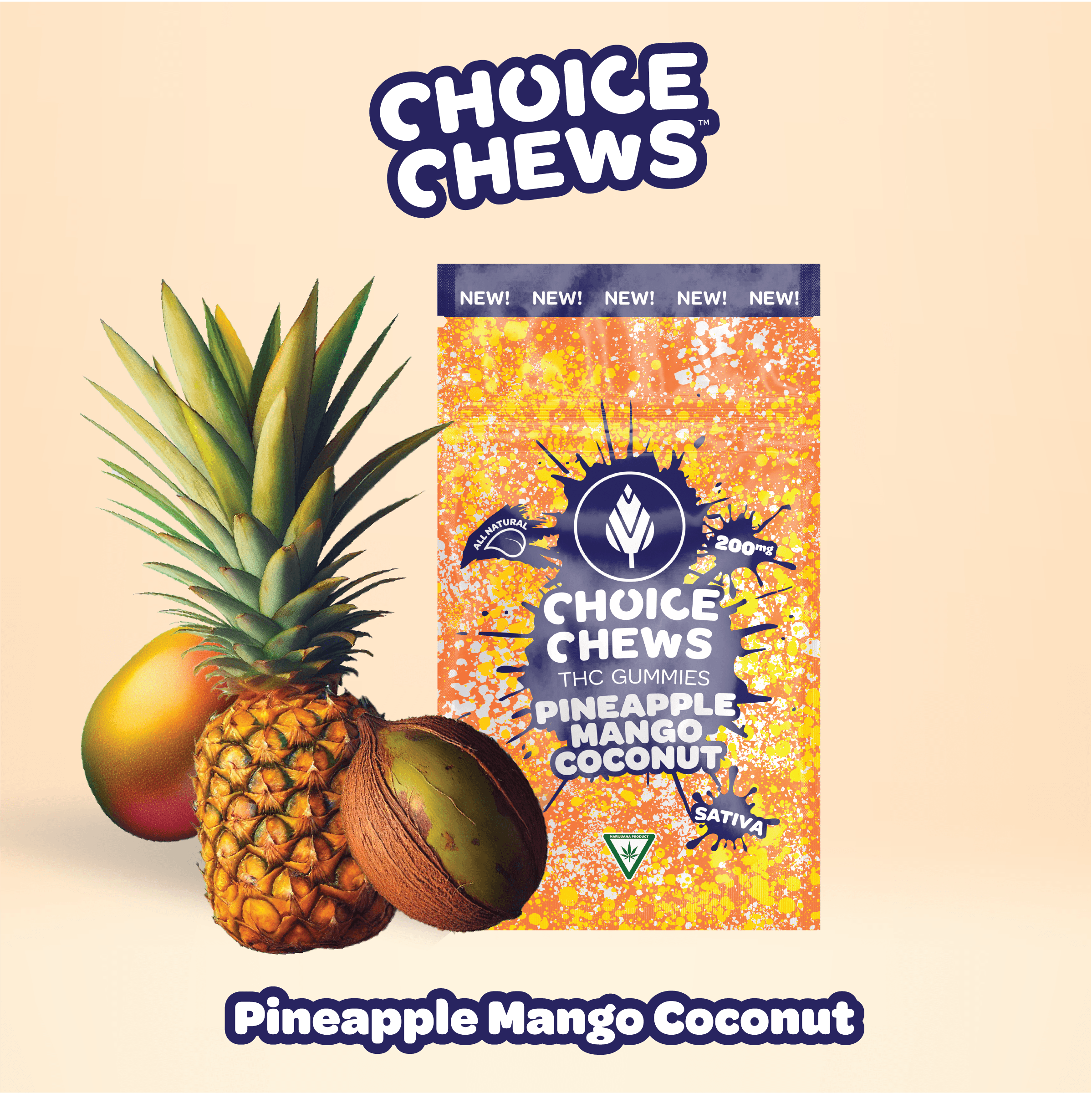 Choice Chews - 200mg Gummies - Pineapple Mango Coconut (Sativa)